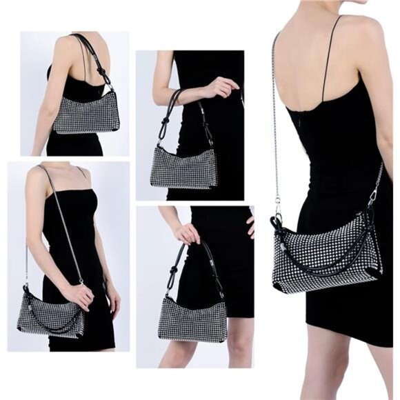 Sparkly Rhinestone Clutch Purse Bling Evening Shoulder Crossbody Bag for Party - Picture 2 of 7